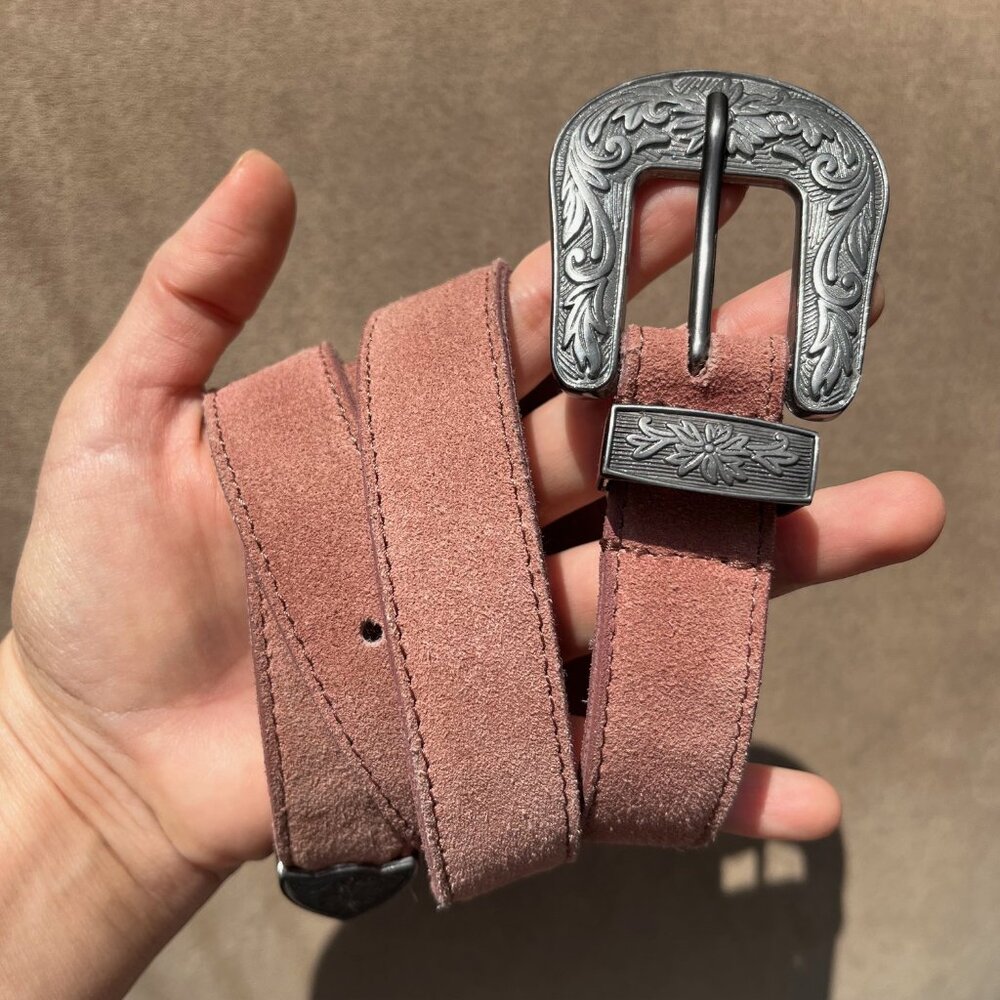 Free People Wildwood Suede Leather Western Etched Buckle Belt XS/S - Picture 4 of 16